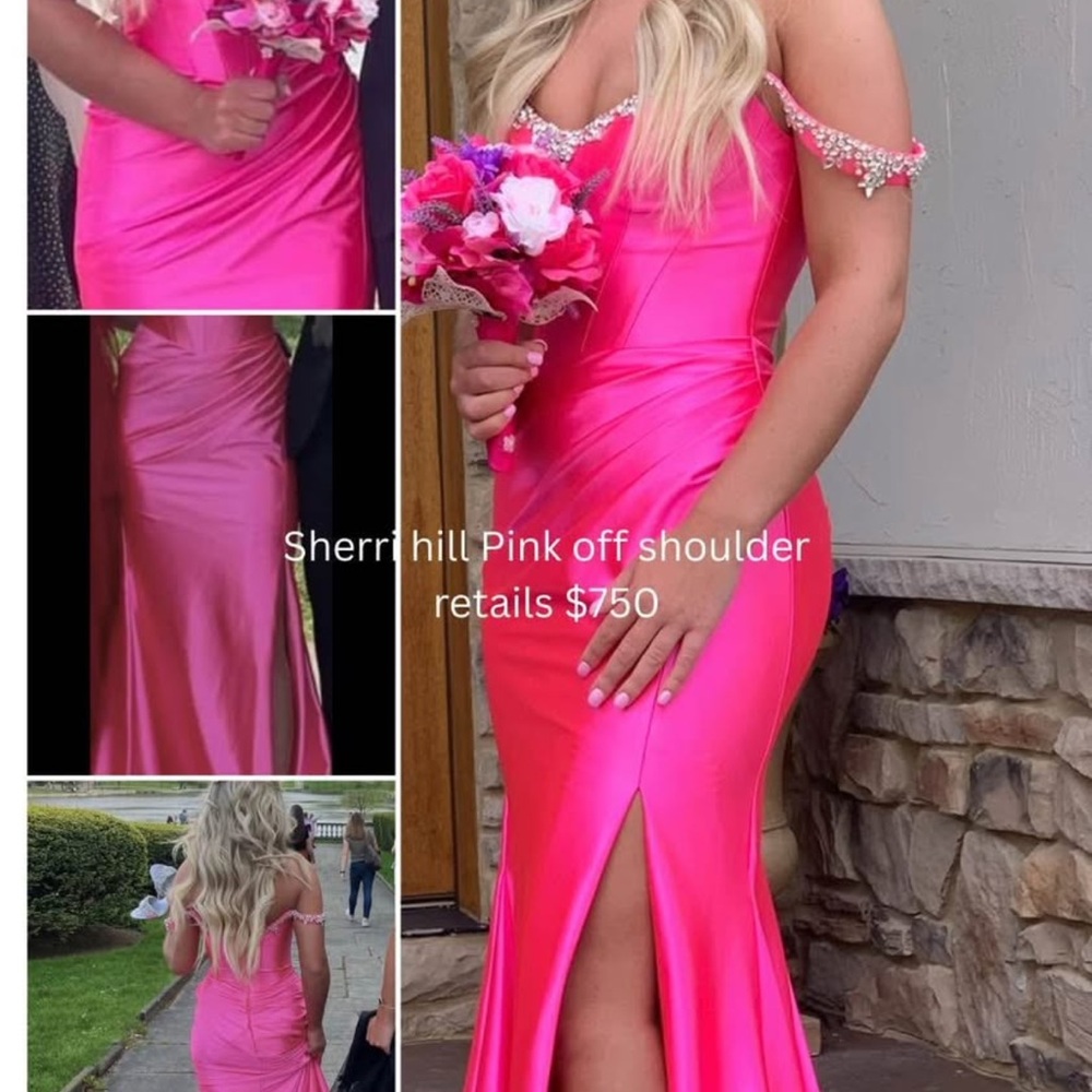Sherri Hill Fuchsia Off-Shoulder Gown
